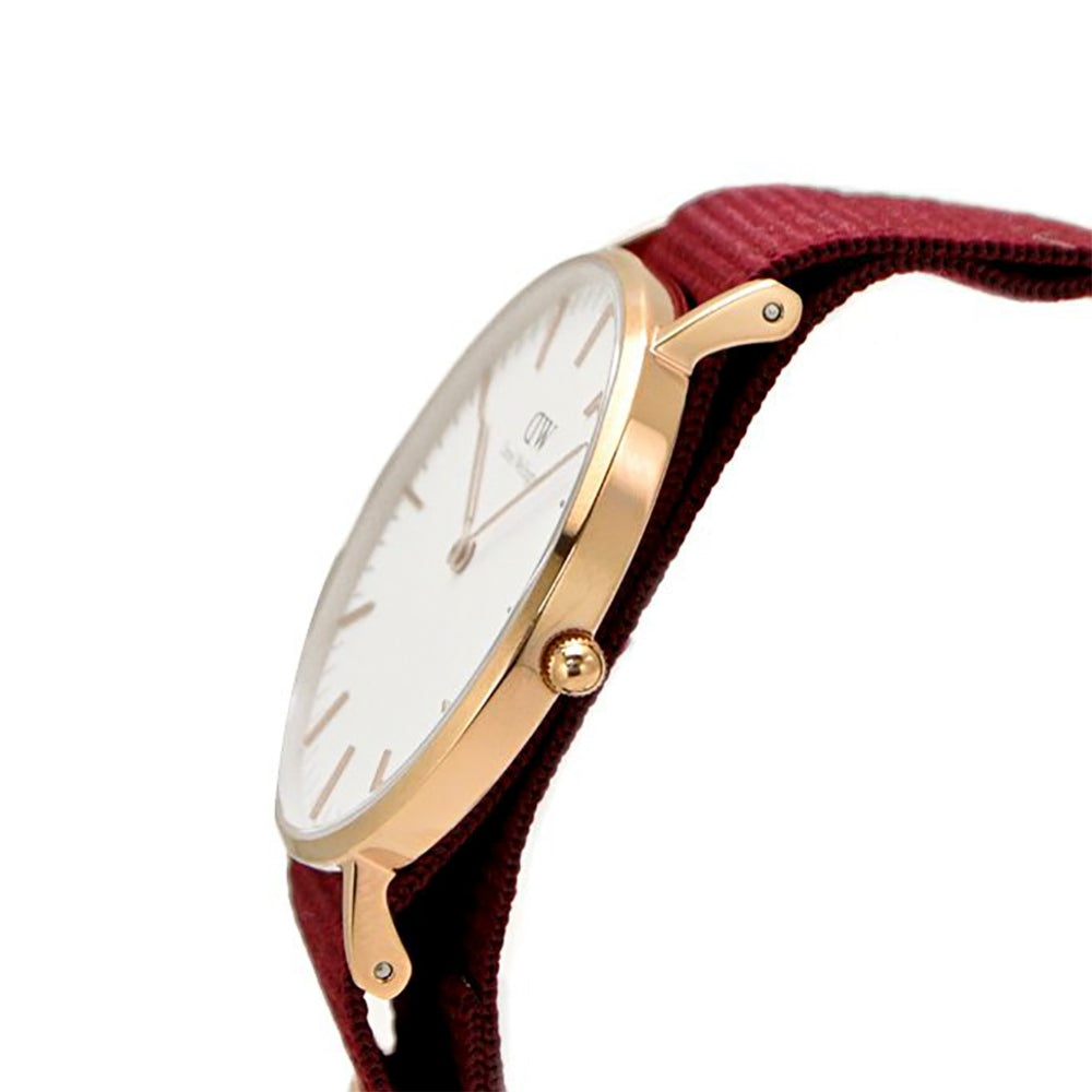Daniel Wellington Classic Roselyn White Dial Maroon Nylon Strap Watch For Women - DW00100267