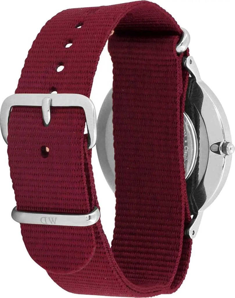 Daniel Wellington Classic Roselyn Black Dial Maroon Nylon Strap Watch For Women - DW00100274