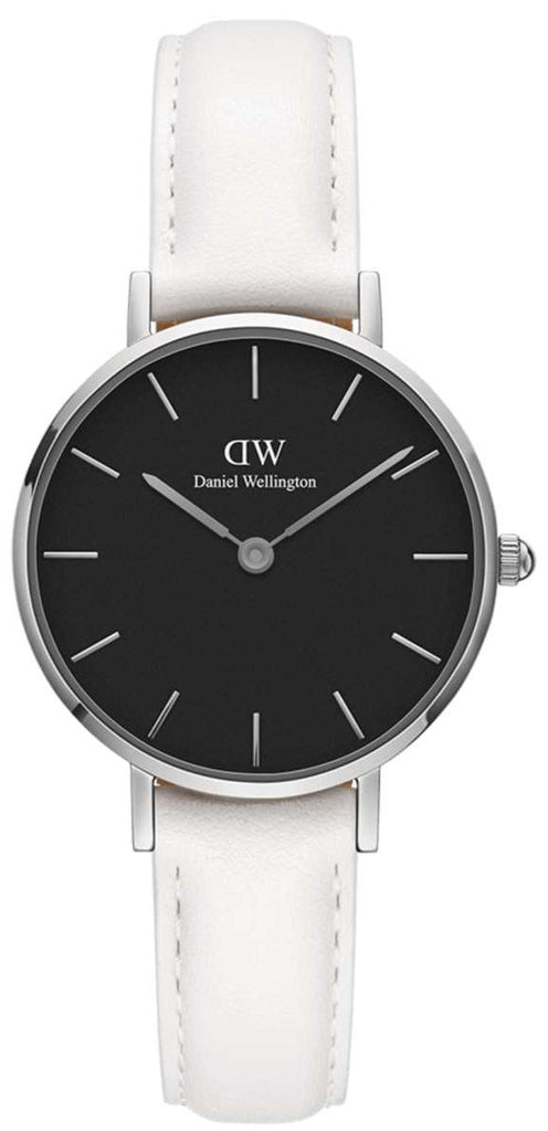 Daniel Wellington Classic Petite Bondi Black Dial White Leather Strap Watch For Women - DW00100284