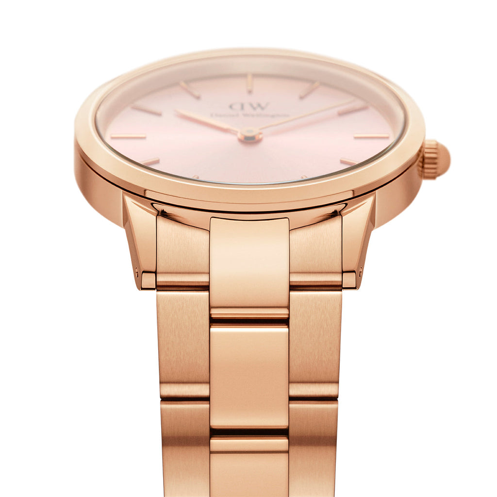 Daniel Wellington Iconic Donna Pink Dial Rose Gold Steel Strap Watch For Women - DW00100331