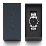 Daniel Wellington Iconic Link Black Dial Silver Steel Strap Watch For Women - DW00100342