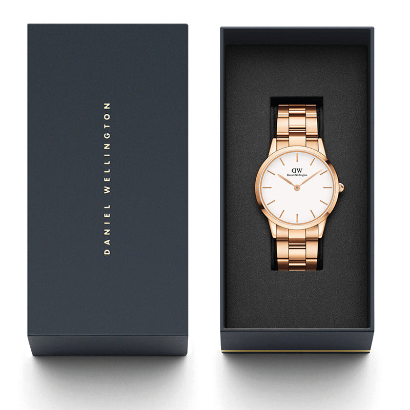 Daniel Wellington Iconic Link White Dial Gold Steel Strap Watch For Men - DW00100343