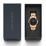 Daniel Wellington Iconic Link Black Dial Rose Gold Steel Strap Watch For Men - DW00100344