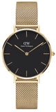Daniel Wellington Classic Petite Black Dial Gold Mesh Bracelet Watch For Women - DW00100347