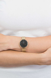 Daniel Wellington Classic Petite Black Dial Gold Mesh Bracelet Watch For Women - DW00100347