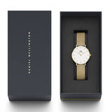 Daniel Wellington Classic Petite White Dial Gold Mesh Bracelet Watch For Women - DW00100348