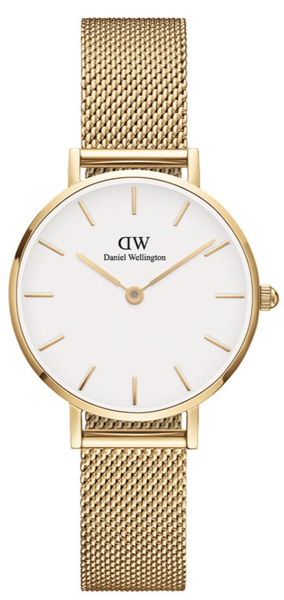Daniel Wellington Classic Petite Evergold White Dial Gold Mesh Bracelet Watch For Women - DW00100350