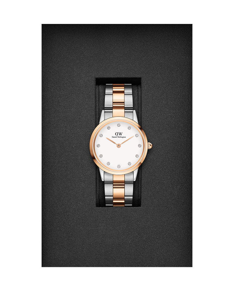 Daniel Wellington Iconic Link Lumine 28mm Rose Gold Silver White Watch For Womens - DW00100358
