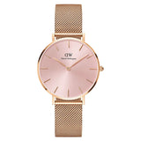 Daniel Wellington Petite Melrose Pink Dial Rose Gold Mesh Strap Watch For Women - DW00100367