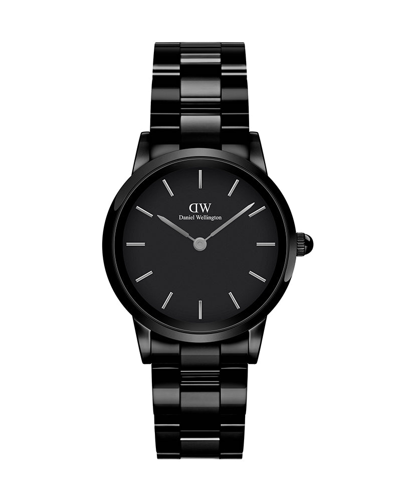 Daniel Wellington Iconic Link Ceramic Black Dial Black Steel Strap Watch For Women - DW00100415