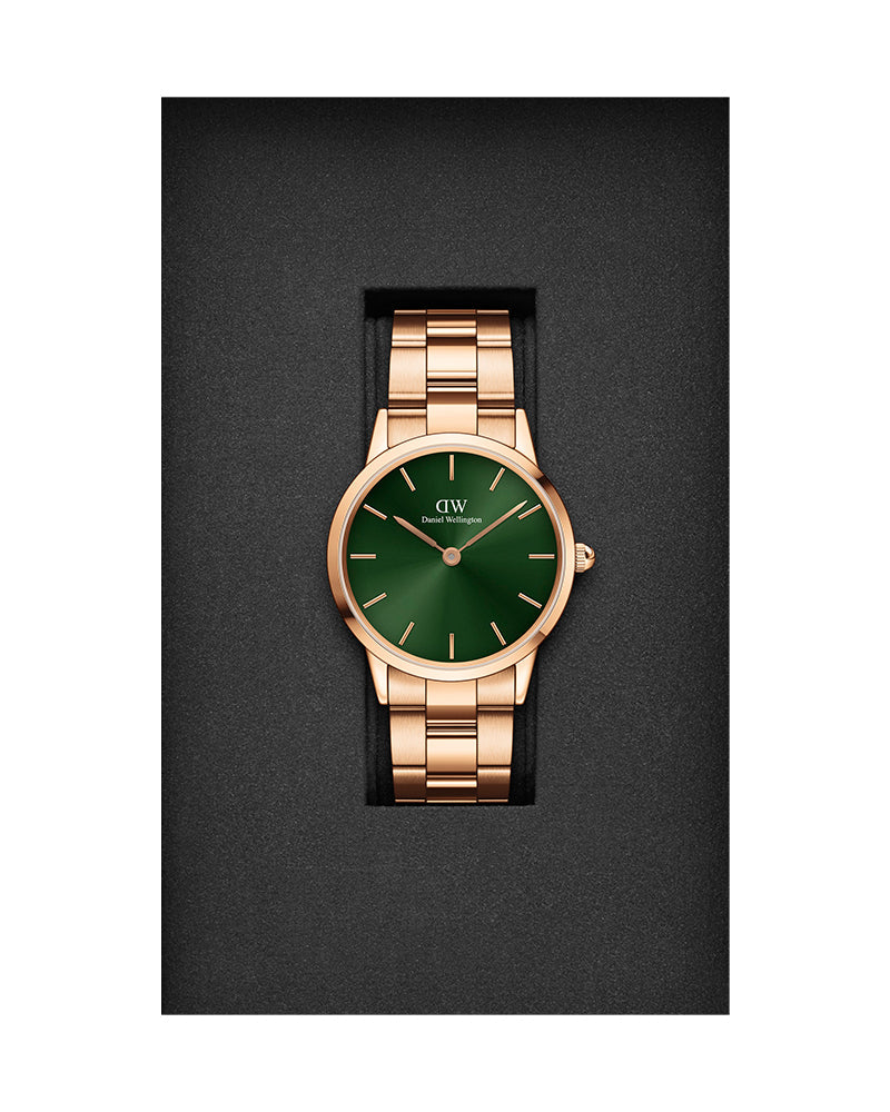 Daniel Wellington Iconic Link Emerald Green Dial Rose Gold Steel Strap Watch For Women - DW00100419