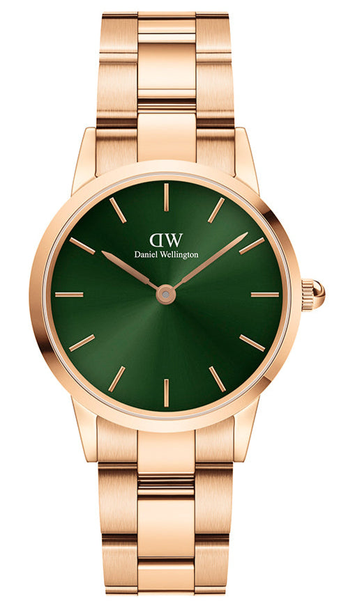 Daniel Wellington Iconic Link Emerald Green Dial Rose Gold Steel Strap Watch For Women - DW00100421