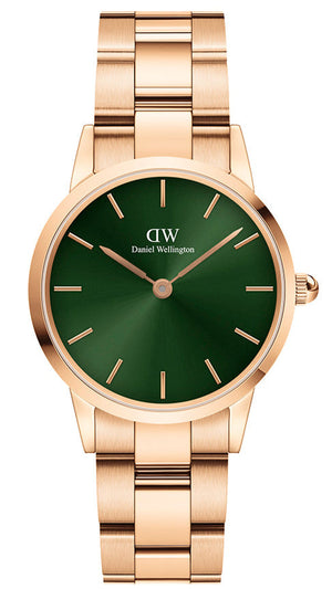 Daniel Wellington Iconic Link Emerald Green Dial Rose Gold Steel Strap Watch For Women - DW00100421