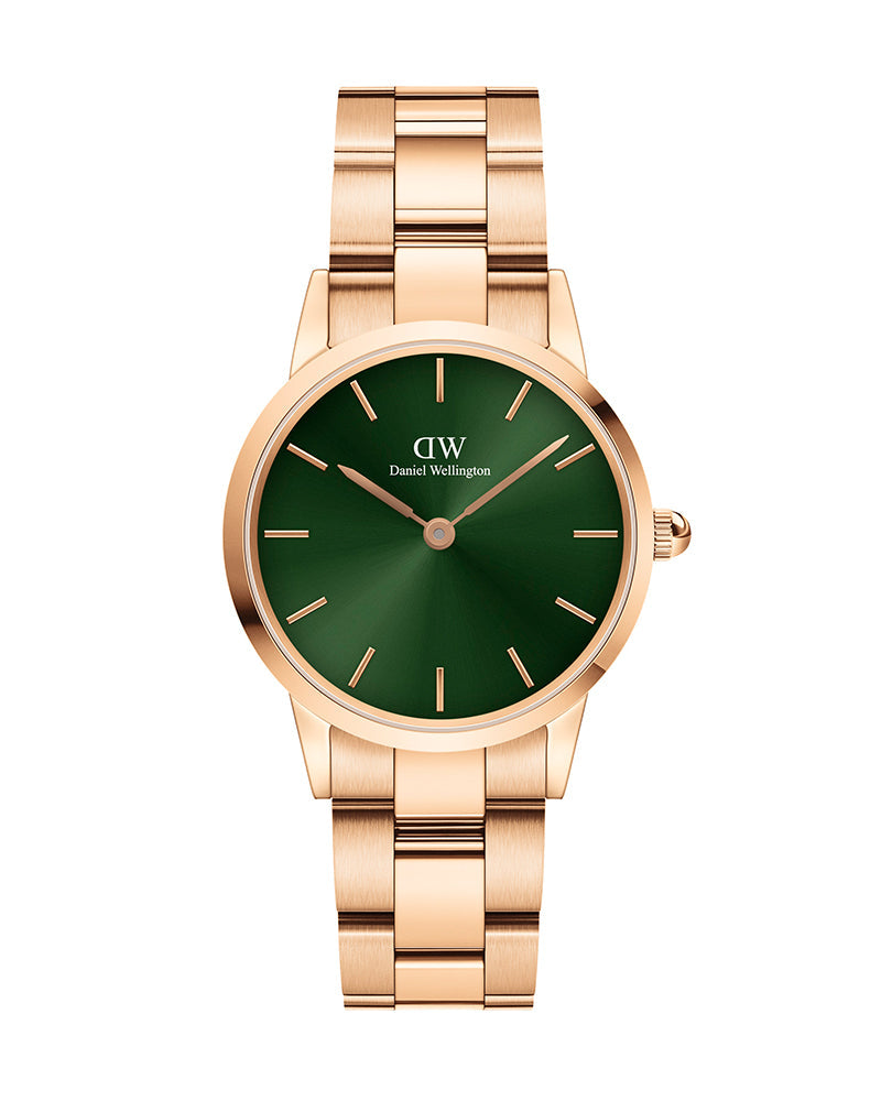 Daniel Wellington Iconic Link Emerald Green Dial Rose Gold Steel Strap Watch For Women - DW00100421