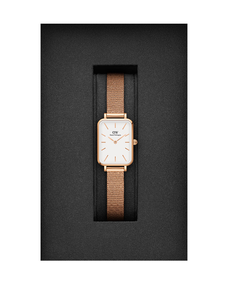 Daniel Wellington Quadro Melrose White Dial Gold Mesh Strap Watch For Women - DW00100431
