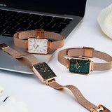 Daniel Wellington Quadro Melrose White Dial Gold Mesh Strap Watch For Women - DW00100431