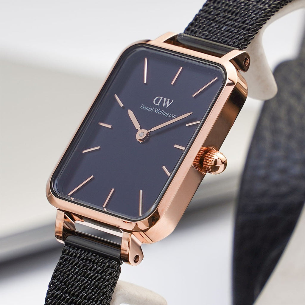 Daniel Wellington Quadro Ashfield Black Dial Black Mesh Strap Watch For Women - DW00100433