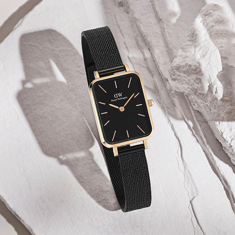 Daniel Wellington Quadro Ashfield Black Dial Black Mesh Strap Watch For Women - DW00100433
