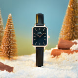 Daniel Wellington Quadro Sheffield Black Dial Black Leather Strap Watch For Women - DW00100435