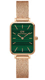 Daniel Wellington Quadro Melrose Green Dial Rose Gold Mesh Strap Watch For Women - DW00100437