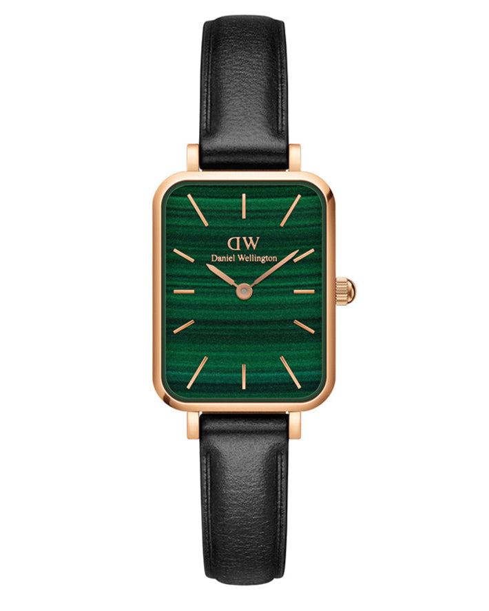 Daniel Wellington Quadro Pressed Sheffield Green Dial Black Leather Strap Watch For Women - DW00100439