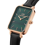 Daniel Wellington Quadro Pressed Sheffield Green Dial Black Leather Strap Watch For Women - DW00100439