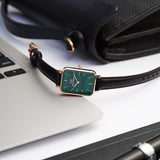 Daniel Wellington Quadro Pressed Sheffield Green Dial Black Leather Strap Watch For Women - DW00100439