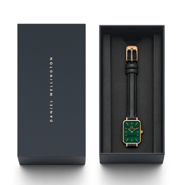 Daniel Wellington Quadro Pressed Sheffield Green Dial Black Leather Strap Watch For Women - DW00100439