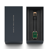 Daniel Wellington Quadro Pressed Sheffield Green Dial Black Leather Strap Watch For Women - DW00100439