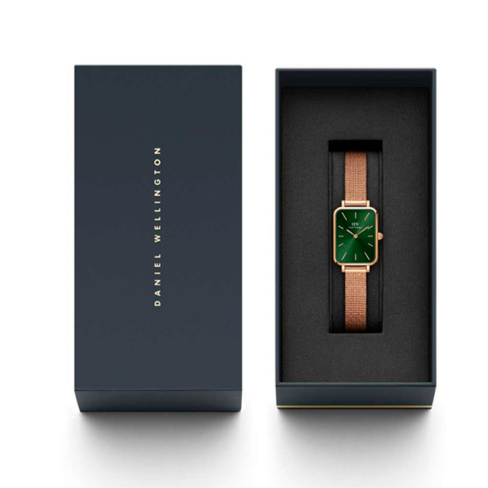 Daniel Wellington Pressed Melrose Emerald Green Rose Gold Mesh Strap Watch For Women - DW00100445