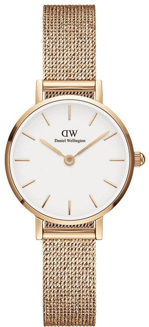 Daniel Wellington Petite Pressed Melrose White Dial Gold Mesh Bracelet Watch For Women - DW00100447