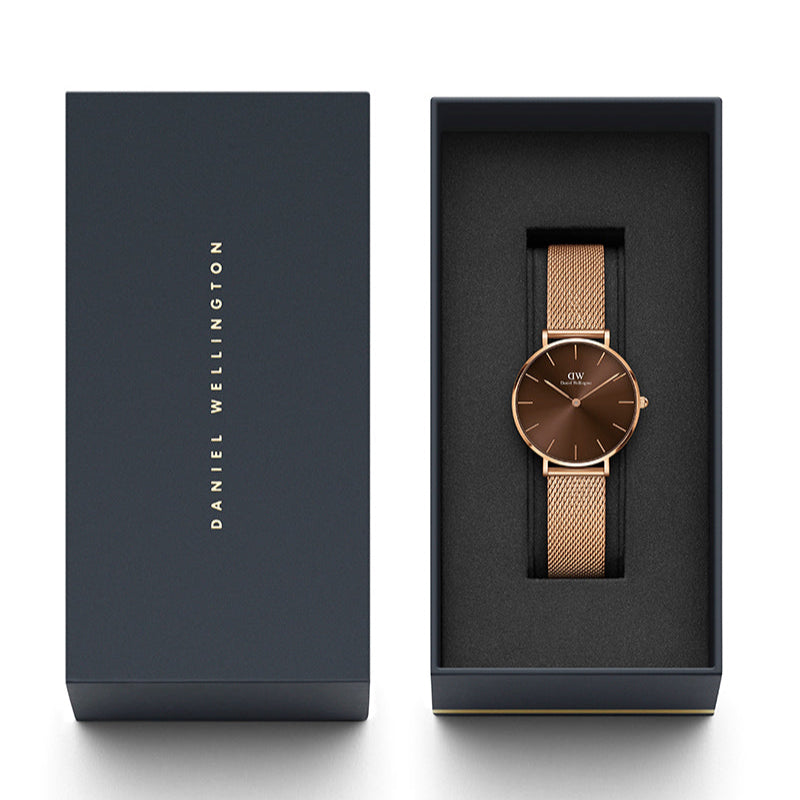 Daniel Wellington Petite Melrose Brown Dial Rose Gold Mesh Strap Watch For Women - DW00100477