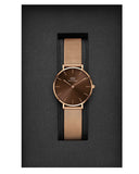 Daniel Wellington Petite Melrose Brown Dial Rose Gold Mesh Strap Watch For Women - DW00100477