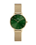 Daniel Wellington Petite Emerald Green Dial Gold Mesh Strap Watch For Women - DW00100479