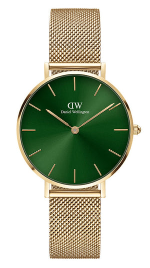 Daniel Wellington Petite Emerald Green Dial Gold Mesh Strap Watch For Women - DW00100480