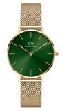 Daniel Wellington Petite Emerald Green Dial Gold Mesh Strap Watch For Women - DW00100480
