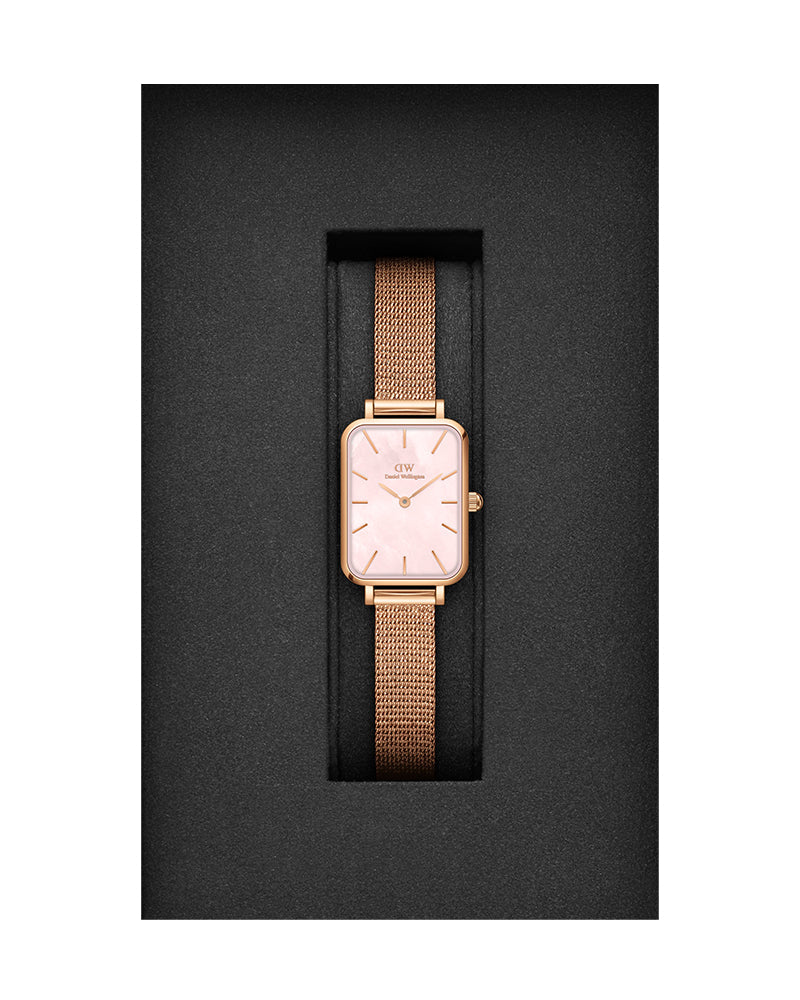 Daniel Wellington Quadro Pressed Melrose Pink Dial Pink Mesh Bracelet Watch For Women - DW00100510