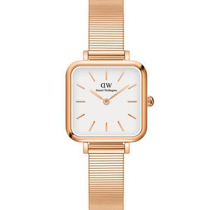 Daniel Wellington Quadro Studio White Dial Rose Gold Mesh Strap Watch For Women - DW00100517
