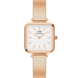 Daniel Wellington Quadro Studio White Dial Rose Gold Mesh Strap Watch For Women - DW00100517