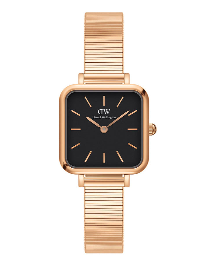 Daniel Wellington Quadro Studio Black Dial Rose Gold Mesh Strap Watch For Women - DW00100518