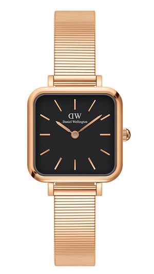Daniel Wellington Quadro Studio Black Dial Rose Gold Mesh Strap Watch For Women - DW00100518