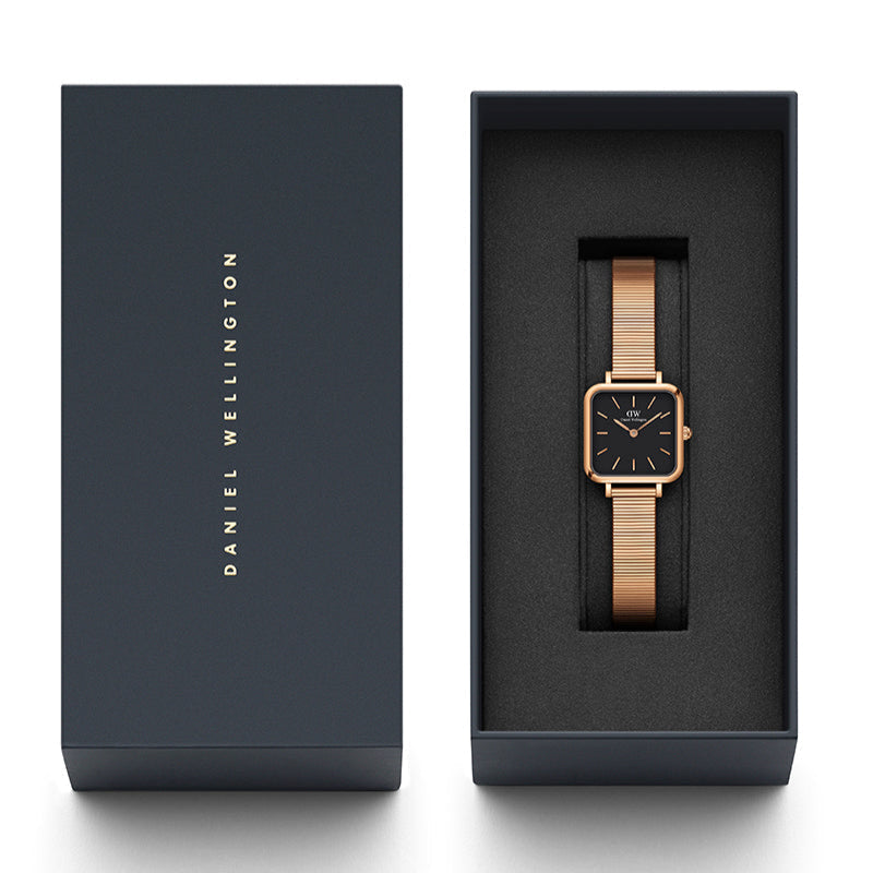 Daniel Wellington Quadro Studio Black Dial Rose Gold Mesh Strap Watch For Women - DW00100518