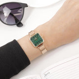 Daniel Wellington Quadro Studio Green Dial Rose Gold Mesh Strap Watch For Women - DW00100520