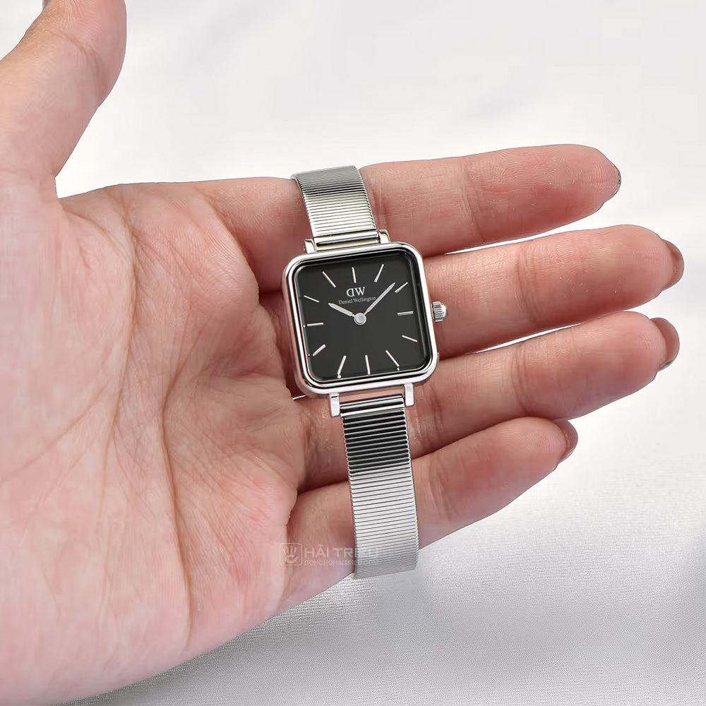 Daniel Wellington Quadro Studio Black Dial Silver Mesh Strap Watch For Women - DW00100522