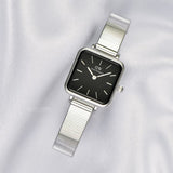 Daniel Wellington Quadro Studio Black Dial Silver Mesh Strap Watch For Women - DW00100522