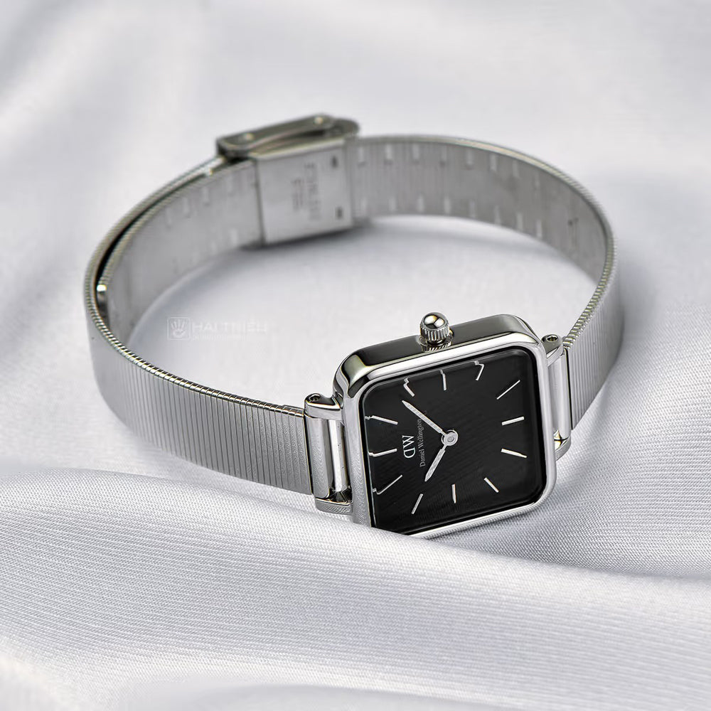 Daniel Wellington Quadro Studio Black Dial Silver Mesh Strap Watch For Women - DW00100522
