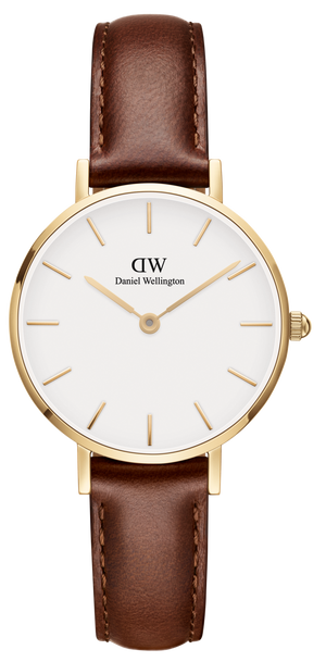 Daniel Wellington Classic Petite St Mawes White Dial Brown Leather Strap Watch For Women - DW00100231