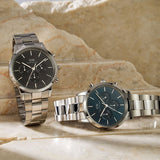 Daniel Wellington Iconic Chronograph Link Black Dial Silver Steel Strap Watch For Men  - DW00100645