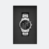 Daniel Wellington Iconic Chronograph Link Black Dial Silver Steel Strap Watch For Men  - DW00100645