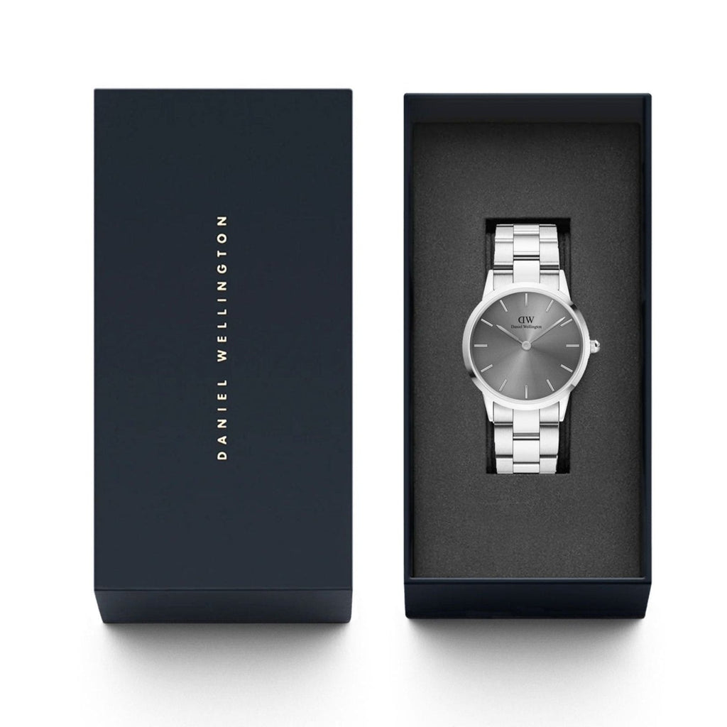 Daniel Wellington Link Grey Dial Silver Steel Strap Watch For Men - DW00100328